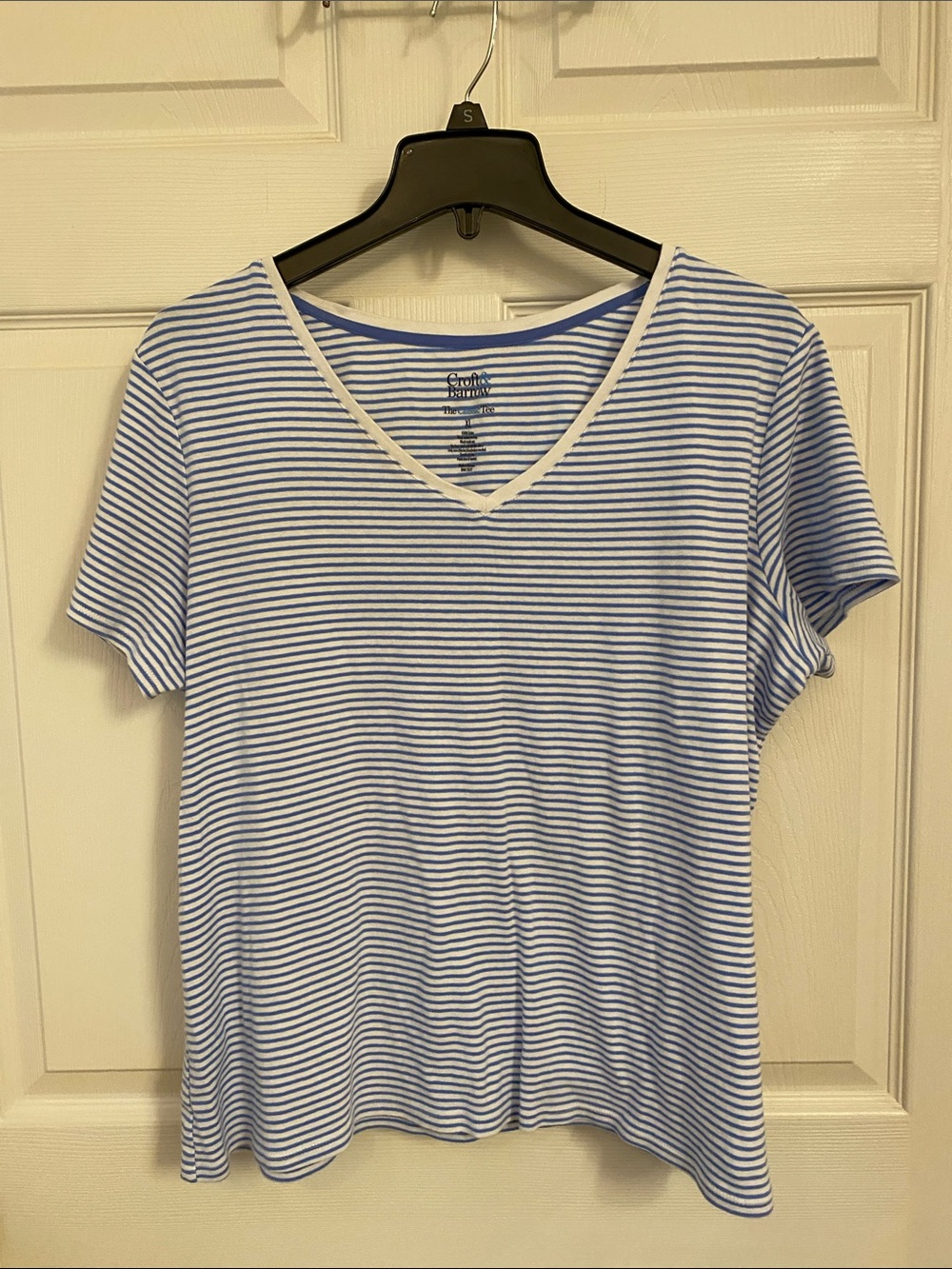 Blue and White Striped Crew Neck Shirt